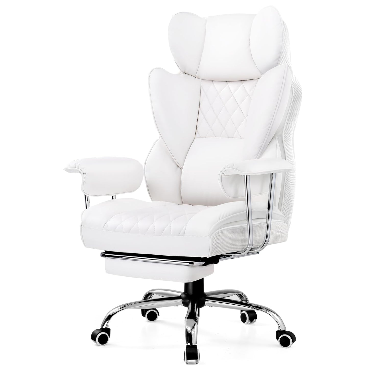 GTRACING Gaming Chair,Office Chair with Pocket Spring Lumbar Support, Ergonomic Comfortable Wide Office Desk Computer Chair with Outward Fixed Soft Armrests and Footrest,(PU Leather, White)