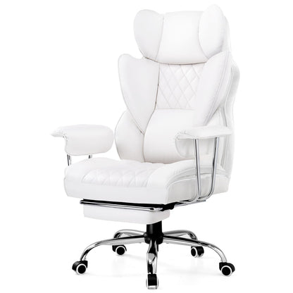 GTRACING Gaming Chair,Office Chair with Pocket Spring Lumbar Support, Ergonomic Comfortable Wide Office Desk Computer Chair with Outward Fixed Soft Armrests and Footrest,(PU Leather, White)