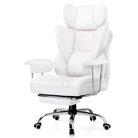 GTRACING Gaming Chair,Office Chair with Pocket Spring Lumbar Support, Ergonomic Comfortable Wide Office Desk Computer Chair with Outward Fixed Soft Armrests and Footrest,(PU Leather, White)