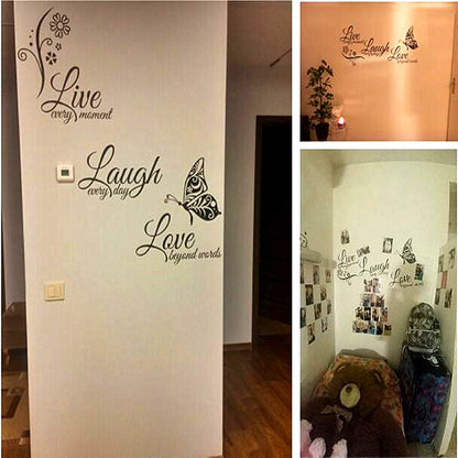 Live Love Laugh Set 3 Wall Sticker Motivational Decals,Family Inspirational Wall Stickers Quotes(18x39, Black)