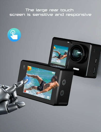 Action Cameras 4K 40M Waterproof Underwater Camera for Snorkeling, EIS Camcorder WiFi 170 Wide Angle Dual Screen Vlog Camera Sports Body Cam Mini(Charger, Remote Control and Helmet Accessories)