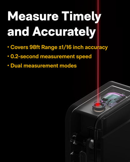 HOTO Laser Measuring Tool, 98ft Laser Distance Measure Tool ±2mm Accuracy, Compact Laser Measurement Tool with Digital OLED Display, M/in/Ft Unit Switching, Real-time Data Sync