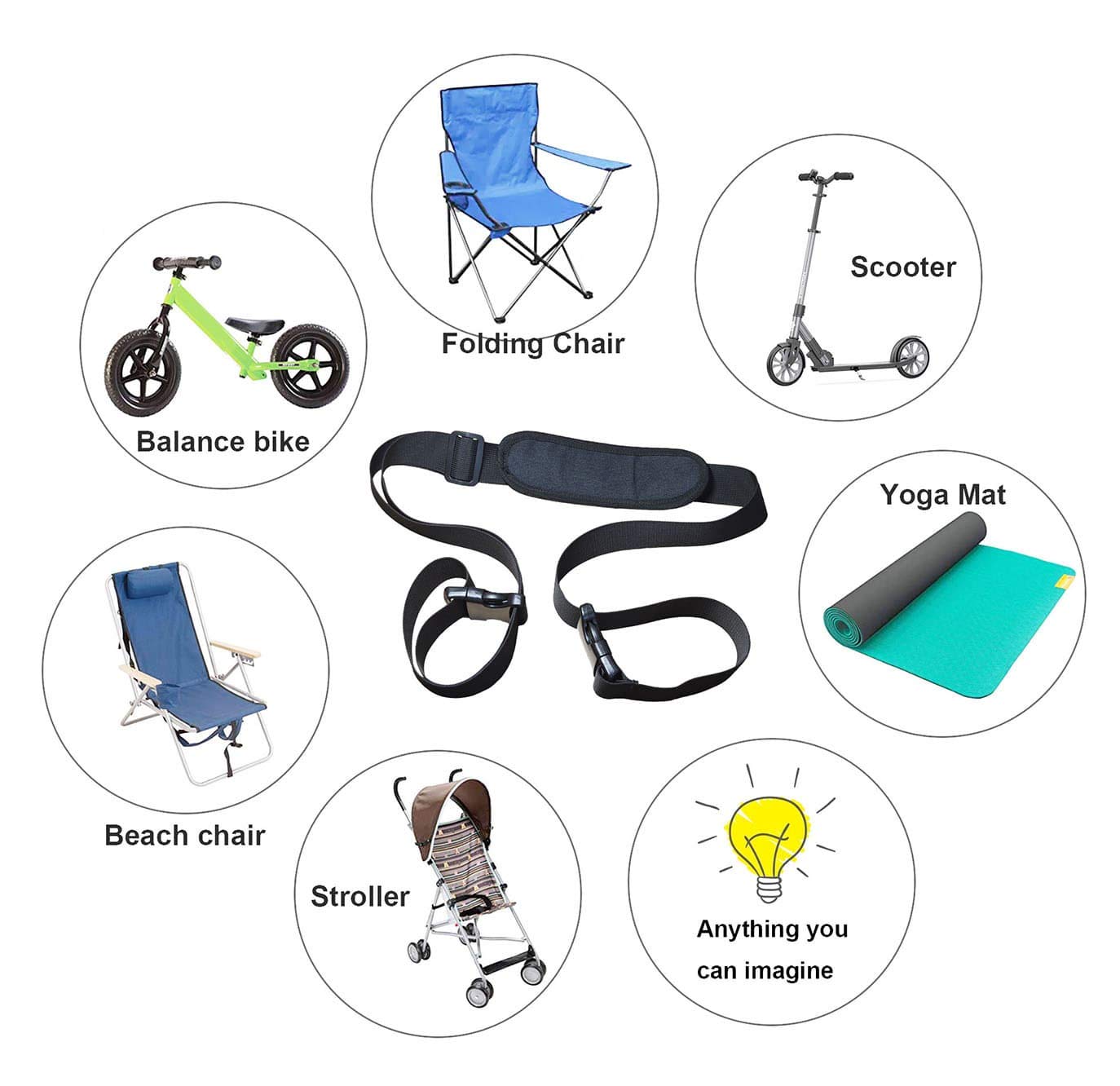 WINGKIND (2 Pack) Adjustable Beach Chair Carry Strap, Folding Chair Shoulder Strap for Beaches, Camping, Backpacking, Picnics and Other Items