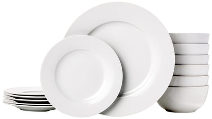 Amazon Basics Kitchen Dinnerware Set, Microwave and Dishwasher Safe, Plates, Bowls, Service for 6, 18-Piece, White