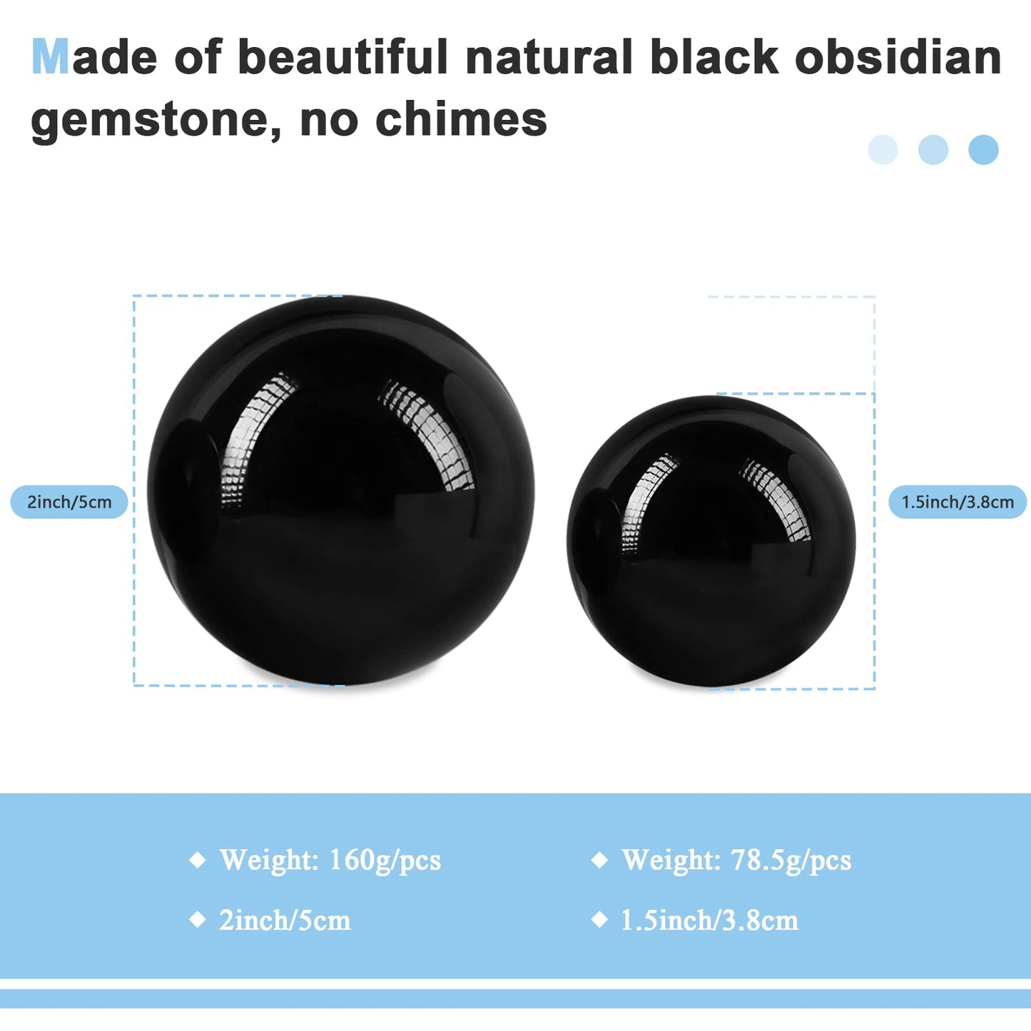 Learay 2PCS Black Obsidian Baoding Balls, Chinese Health Exercise Massage Balls with Carry Pouch for Stress Relief Hand Exercise Balls (Black/1.57 inch)