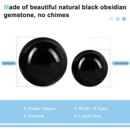 Learay 2PCS Black Obsidian Baoding Balls, Chinese Health Exercise Massage Balls with Carry Pouch for Stress Relief Hand Exercise Balls (Black/1.57 inch)
