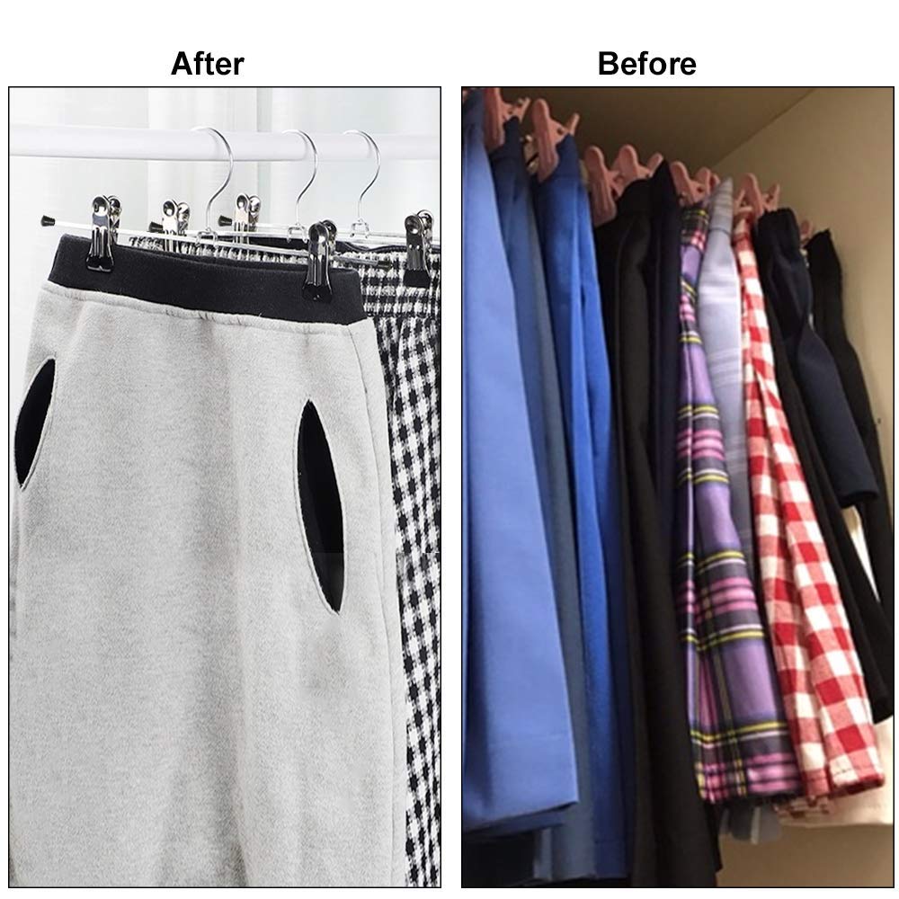 NORTHERN BROTHERS Pants Hangers with Clips Heavy Duty 20 Pack, Adjustable Metal Pants Hanger, Skirt Hangers with Clips Space Saving Hangers for Jeans