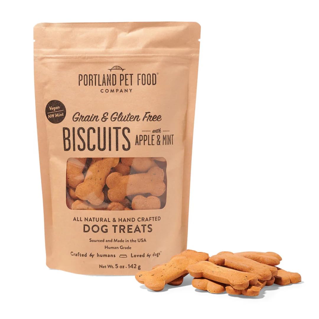 Portland Pet Food Company Apple & Mint Dog Treats Healthy Biscuits for Small Medium & Large Dogs - Grain-Free, Human-Grade, All Natural Dog Cookies, Snacks & Training Treats - Made in The USA - 5 oz