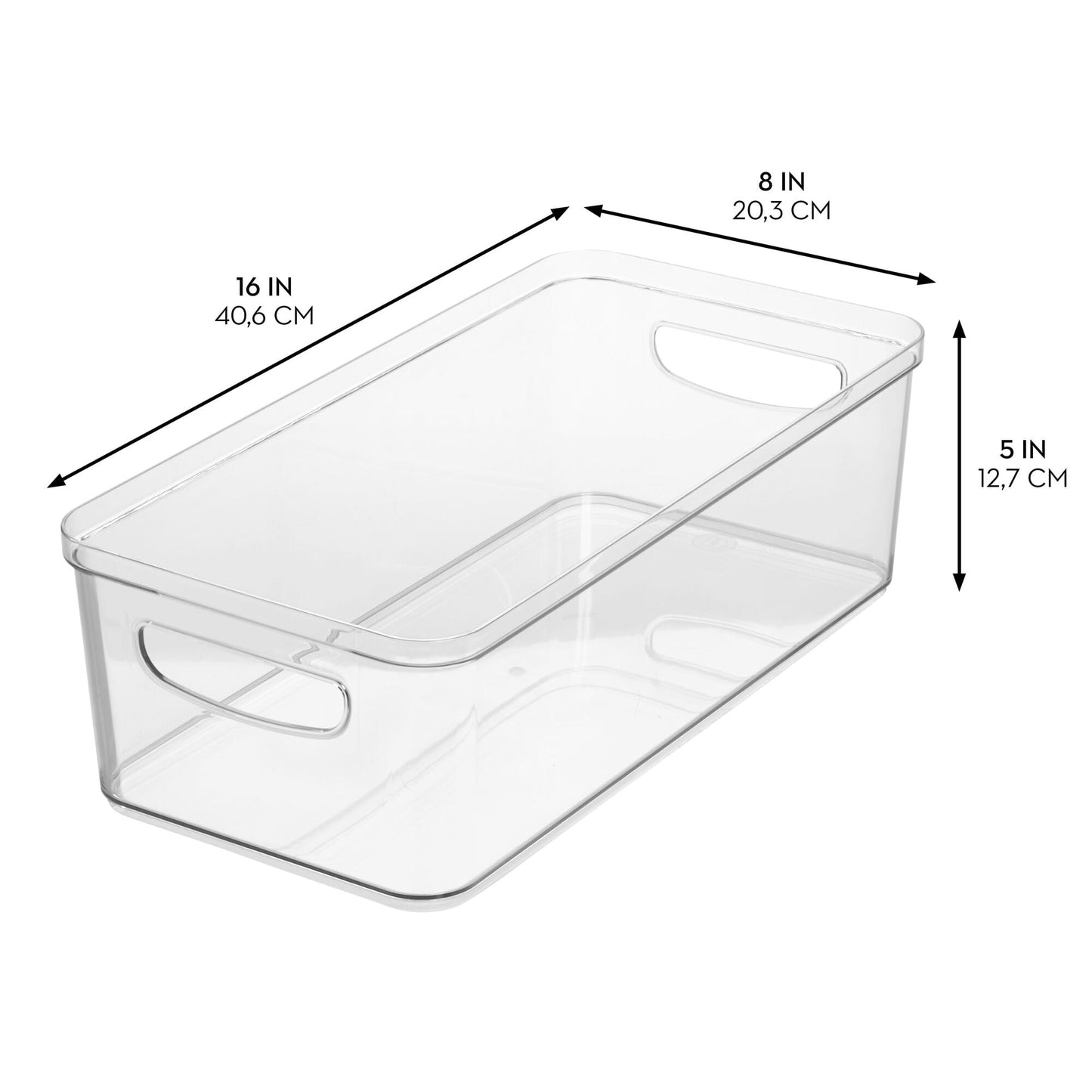 iDesign BPA-Free Plastic Crisp Large Pantry and Fridge Organizer with Easy to Grip Integrated Handles for Kitchen, Fridge, Freezer, Pantry and Cabinet Organization, 16" x 8" x 5", Clear