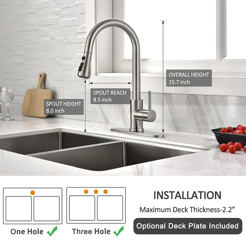 HPUFKOT Kitchen Faucet with Pull Down Sprayer Multitask Mode Single Handle High Arc Pull Out Kitchen Sink Faucet Offers Efficient Cleaning for RV (Silver)