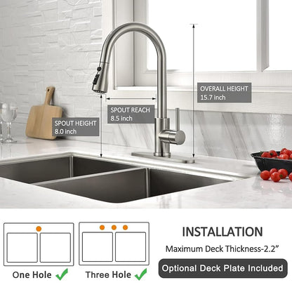 HPUFKOT Kitchen Faucet with Pull Down Sprayer Multitask Mode Single Handle High Arc Pull Out Kitchen Sink Faucet Offers Efficient Cleaning for RV (Silver)