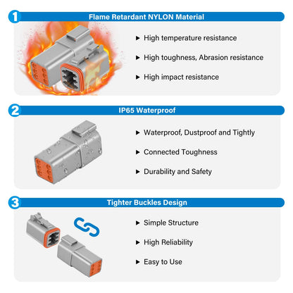 Nilight 2 3 4 6 8 12 PIN DT Connector Kit 50 Sets Size 16 Stamped Formed Contacts for 14-18 AWG Wires DT Series w/Removal Tool for Car Truck Motorcycle Off-Road Vehicles Boat
