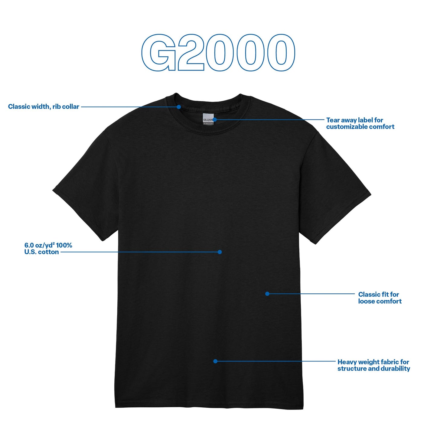 Gildan Men's Ultra Cotton T-Shirt, Style G2000, Multipack, Black (2-Pack), X-Large