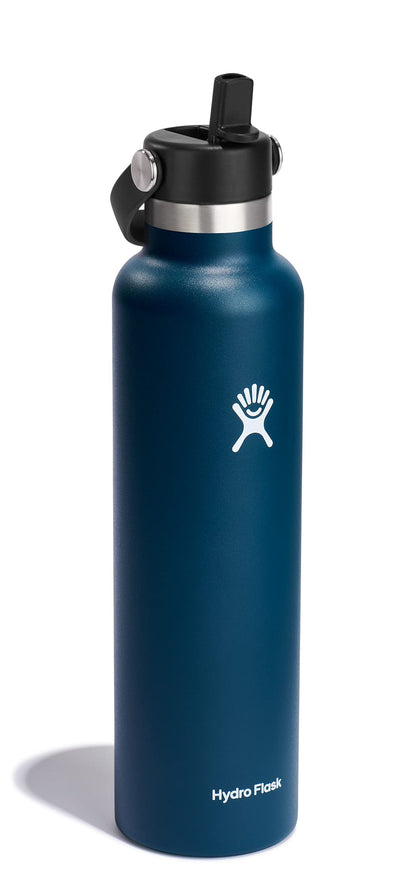 Hydro Flask Water Bottle - Insulated Stainless Steel - Straw Lid, Non Spill, Leakproof 24 Oz Indigo Blue