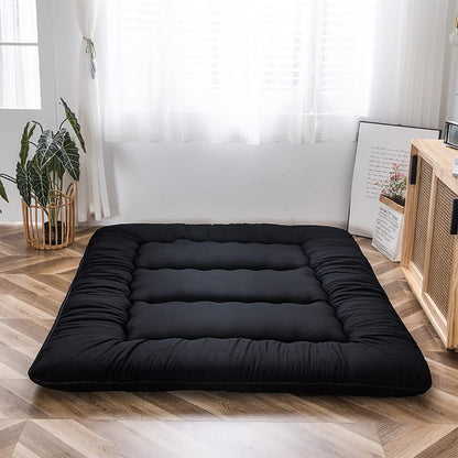 MAXYOYO Japanese Floor Mattress Futon Mattress, 4" Thicken Tatami Mat Sleeping Pad Foldable Roll Up Mat Boys Girls Dormitory Pad Kids Floor Lounger Pillow Bed, Black, Full
