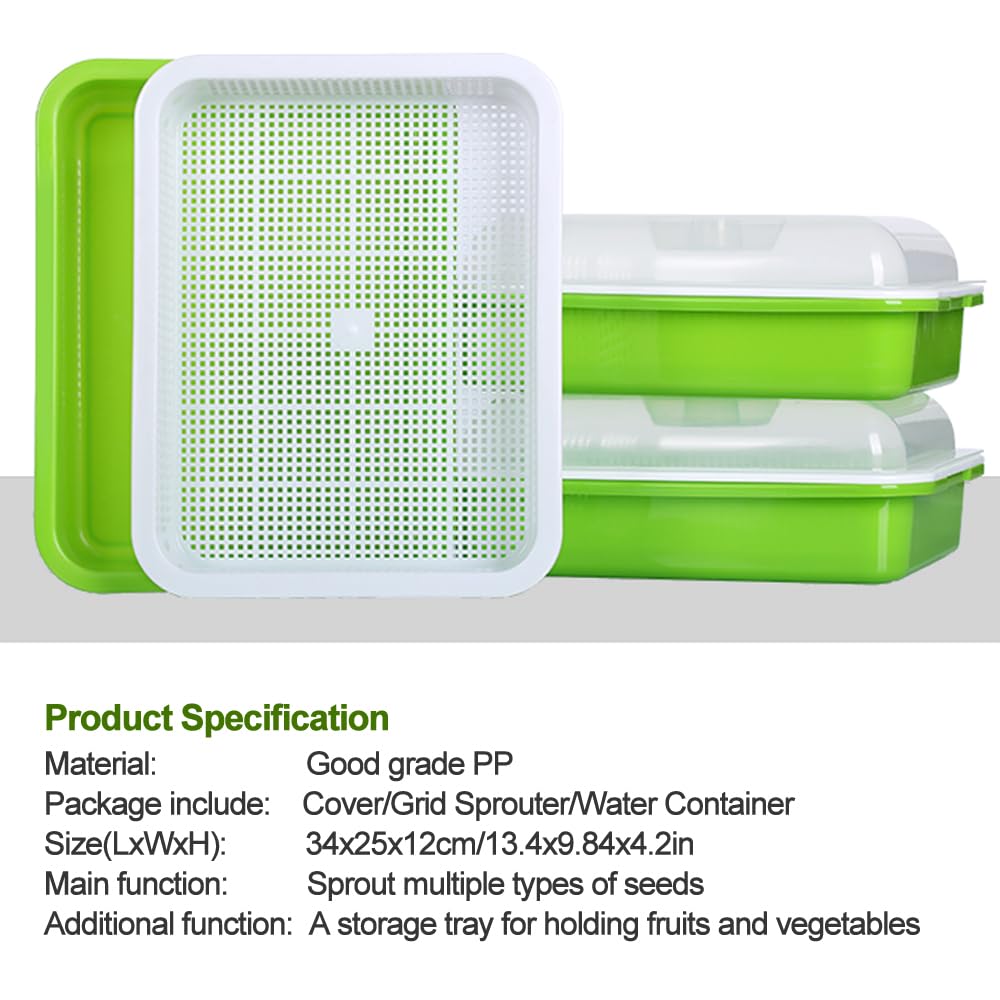 LeJoy Garden Seed Sprouter Tray BPA Free PP Soil-Free Big Capacity Healthy Wheatgrass Grower with Lid Sprouting Kit 13.4x9.84x4.72 inches