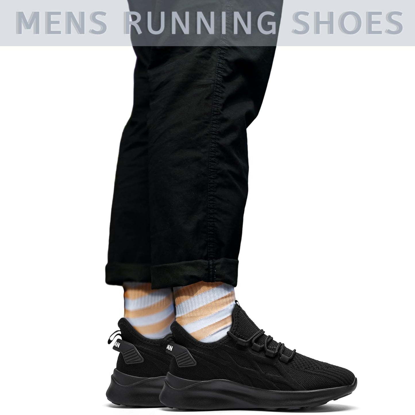 Mens Running Shoes Tennis Sneakers Walking Slip on Gym Black Workout Athletic Breathable Jogging Sport Casual Shoe Size 8.5