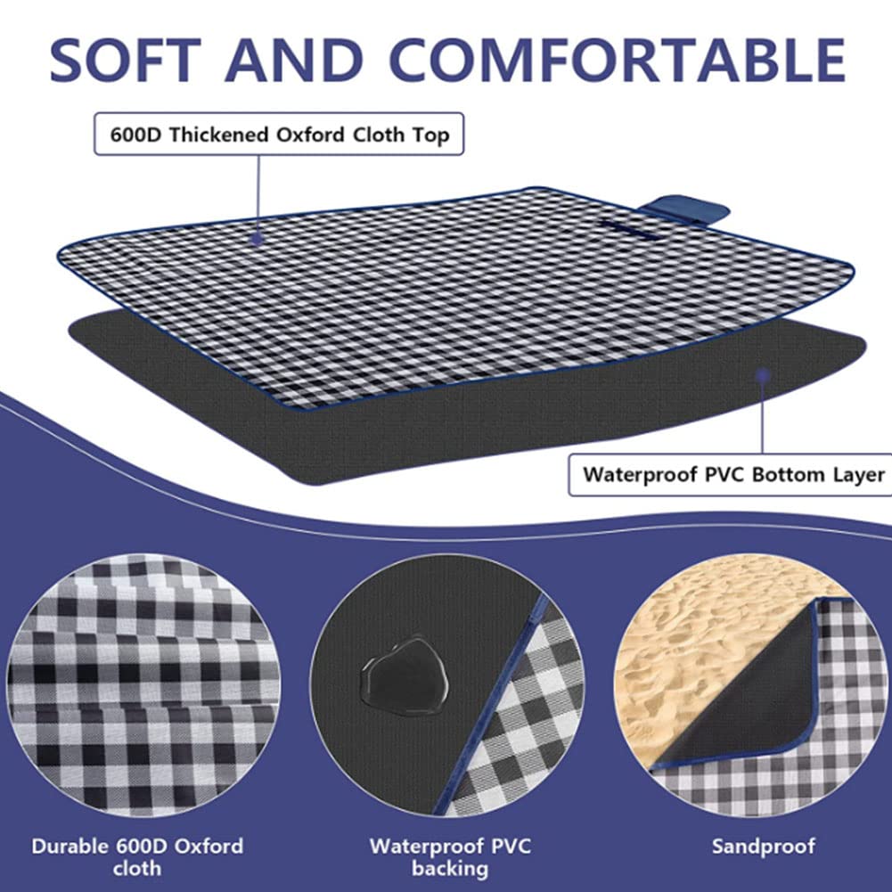 K Y KANGYUN Outdoor Picnic Blankets, Extra Large Beach Blanket, Foldable Lightweight Waterproof Sand Mat, Picnic Blanket 80" x 60" for Beach Camping Hiking Park Patio (Dark Blue, 80x60 inch)