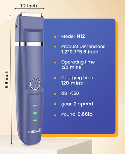 oneisall Dog Clippers & Dog Paw Trimmer 4-in-1 Cordless Grooming Kit: 2-Speed Low Noise Clippers with Rechargeable Quiet Nail Grinder for Dogs & Cats (Blue)