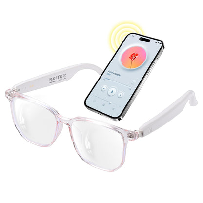 GenXenon Smart Glasses for Women, Clear Frame Blue Light Glasses, Magnetic Charging, Open-Ear Design, Voice Assistant, Bluetooth Glasses with Speakers, Audio Eyeglasses for Working Gaming (GS03-C)