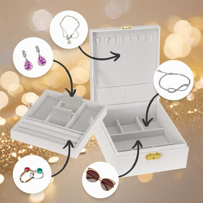 Prestige & Fancy 2 Layer Woman Jewelry Box, Jewelry Organizer For Woman, Men & Girls Large Case 8.5x7.5x3.3in | PU Leather Black Jewelry Gift Storage Boxes For Ring, Necklace & Bracelet With Lock