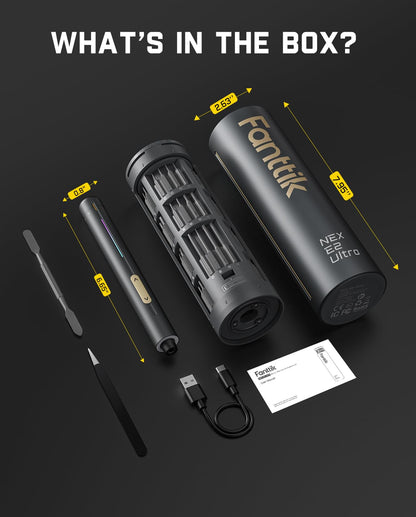 Fanttik E2 Ultra 3.7V Mini Electric Screwdriver, Cordless Screwdriver, Max 0.6N.m, 50 Magnetic Bits, 5/32'' Hex, Magnetic Storage, Repair Tool for Electronics, Camera, Laptop, and PC Build (Grey)