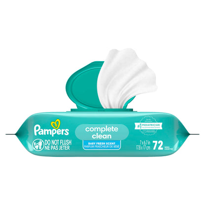 Pampers Baby Wipes, Complete Clean Baby Fresh Scented Wipe, Gently Cleans Head to Toe, 72 Total (1 Flip-Top Packs)