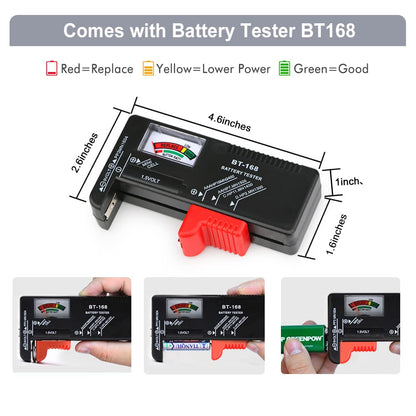keabys Battery Organizer Storage Holder Case with Tester,Battery Vault Box Container Carrying 9V Keeper for Garage Organization Holds 200+ Batteries AA AAA C D