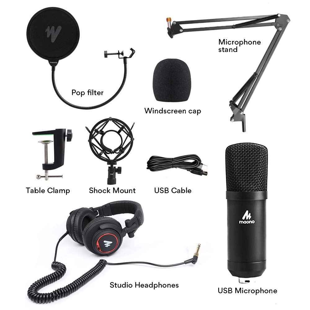 MAONO Microphone with Studio Headphone Set 192kHz/24bit Vocal Condenser Cardioid Podcast Mic Compatible with Mac and Windows, YouTube, Gaming, Live Streaming, Voice-Over (AU-A04H)