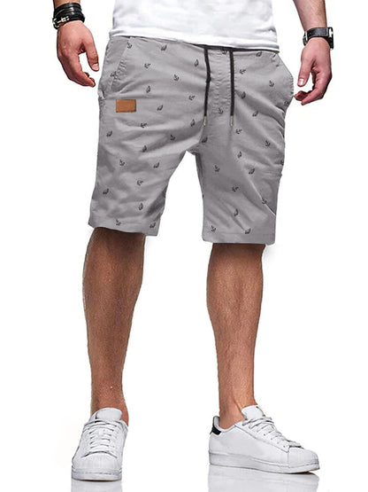 JMIERR Mens Casual Shorts - Fashion Cotton Drawstring Summer Beach Stretch Waist Twill Chino Golf Cruise Shorts with Pockets for Men 8 Inch Inseam, US 36(L), Coconut Tree Printed Grey