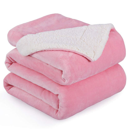 NANPIPER Flannel Blanket Reversible Sherpa Throw Blanket Super Soft Fuzzy Plush Fleece (90"x90",Pink) Queen