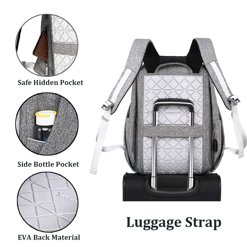oscaurt Anti Theft Backpack 15.6 Inch Laptop Travel Backpack with Hidden Zipper and USB Charging Port Waterproof Business Computer Bag for Men & Women