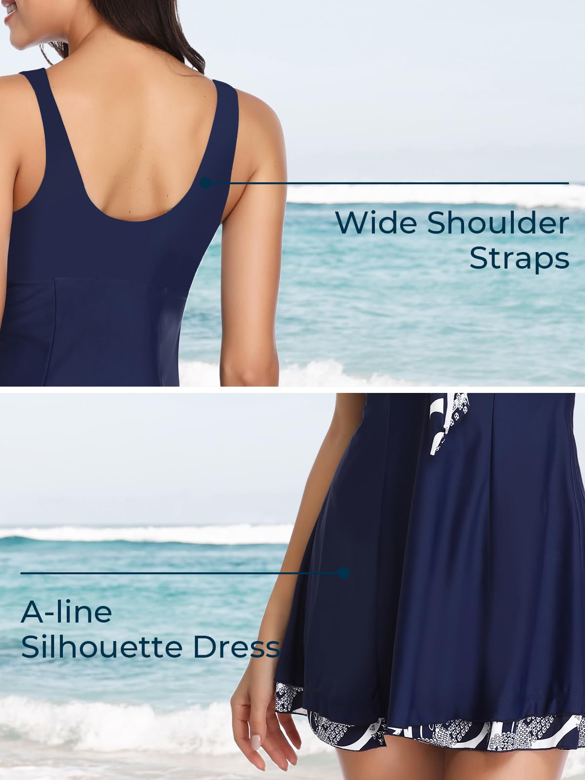 MiYang Women's One Piece High Waist Padded Swim Dress, Navy Flower, Tag Size 4XL=XL (US 16-18)