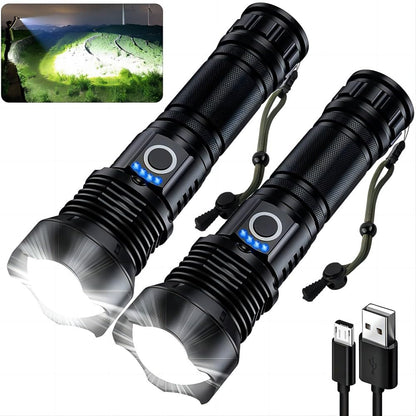 MILAOSHU Rechargeable Flashlights 90000 High Lumens - 2 Pack, Super Bright 12 Hours Long Life LED Flashlight with 5 Modes, High Powered Flash Light for Home, Outdoor (Black)