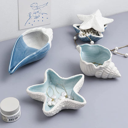 Linfye Starfish Jewelry Dish Tray - Ceramic Ring and Trinket Holder - Ocean Style Table Decoration for Earrings and Candy Storage