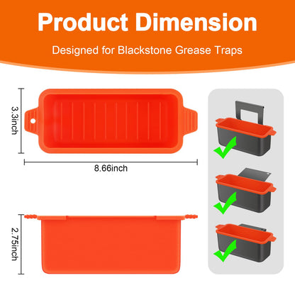 2 PCS Silicone Grease Cup Liners for Blackstone 36 28 22 17 Inch Griddle,Reusable Grease Catcher Cup Liner Grill Grease Tray,Durable Drip Pans Blackstone Griddle Accessories,Orange