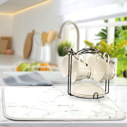 Absorbent Dish Drying Mat for Kitchen Counter - Marble Print Microfiber Drying Pad, Reversible Drainer Mats for Countertop, Large 18 x 24 inch