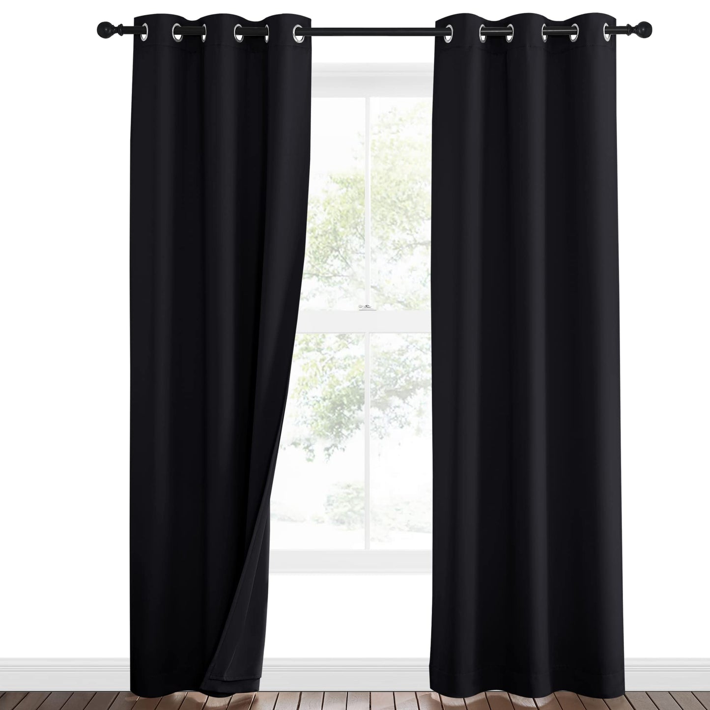 NICETOWN Sound Blocking and Heavy-Duty Space Divider Curtains for Living Room, Lined Insert Noise - Blackout - Thermal Insulation Curtains for Room Divider/Space Solutions (Black, 84 inches Long)