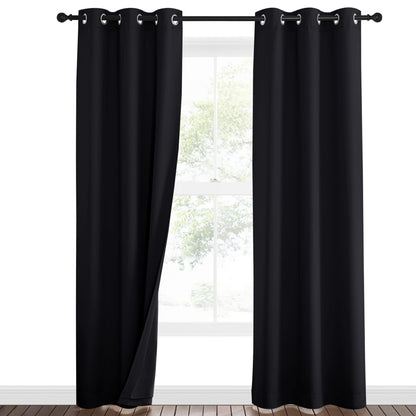 NICETOWN Sound Blocking and Heavy-Duty Space Divider Curtains for Living Room, Lined Insert Noise - Blackout - Thermal Insulation Curtains for Room Divider/Space Solutions (Black, 84 inches Long)