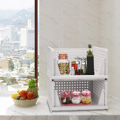 jocabo Folding Wardrobe Storage Box 4-Pack Plastic Drawer Organizer Stackable Shelf Baskets Cloth Closet Containers Bin Cubes,Home Office Bedroom Laundry Fold Pull Out Dividers for Clothes,Toys White