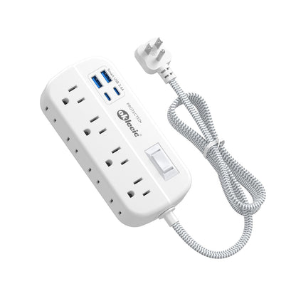 Power Strip with USB, 5Ft Travel Power Strip Surge Protector with 8 Outlets 4 USB(3.4A/17W) Charging Station, 13A/1625W 3 Prong Small Extension Cord Outlet Splitter, Wall Mount for Travel Office Dorm