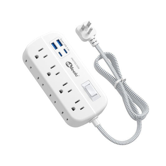 Power Strip with USB, 5Ft Travel Power Strip Surge Protector with 8 Outlets 4 USB(3.4A/17W) Charging Station, 13A/1625W 3 Prong Small Extension Cord Outlet Splitter, Wall Mount for Travel Office Dorm