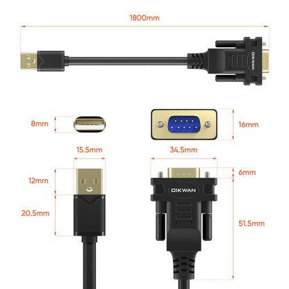 OIKWAN USB to RS232, USB Serial Adapter with FTDI Chipset,USB 2.0 to Male DB9 Serial Cable for Windows 11,10, 8, 7, Vista, XP, 2000, Linux and Mac OS(6ft)…