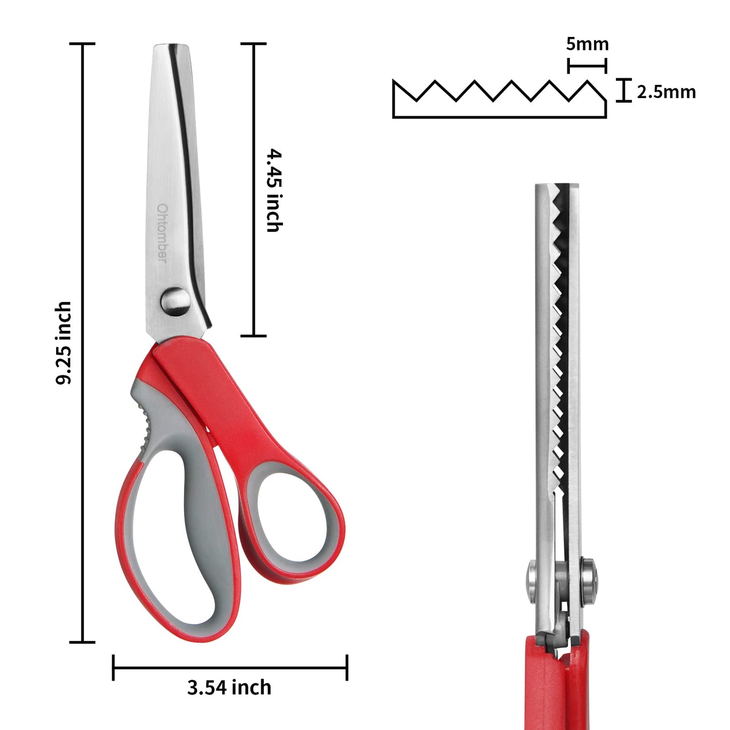 Ohtomber Pinking Shears Craft Scissors - 9" Stainless Steel Fabric Craft Scrapbook Pinking Shears Scissors for Fabric Cutting, Decorative Zig Zag Sewing Cutter with Comfort Grips