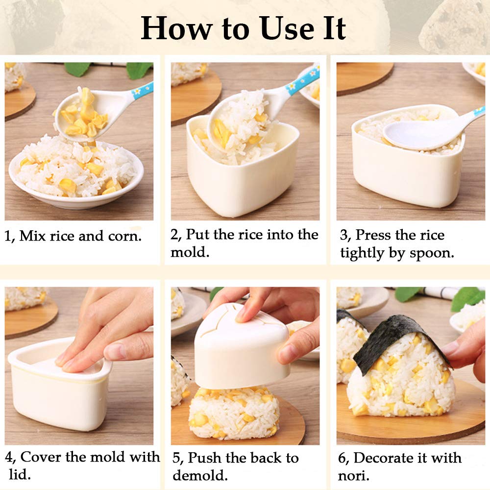 Onigiri 2 Pieces Rice Ball Mold Makers, Triangle Sushi Mold for Japanese Boxed Meal Children Bento by HAGBOU (Beige)