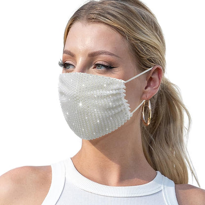 6 Pcs White Female Gifts Decor Face Cover Christmas Decor Crystal Mesh Face Mask Sparkly Rhinestone Custom Masquerade Mask for Women Sequin Glitter Halloween Night Club Party Supplies Face Mask