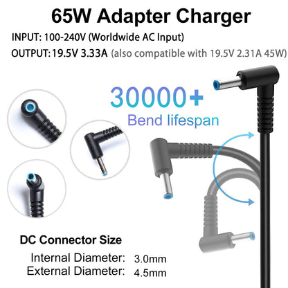 KAQIAR 65W Laptop Charger Compatible with HP Pavilion x360 14 15 17,Envy 13 15 X360,Elitebook 840 G5, ProBook Chromebook Stream Series,Spectre 710412-001 19.5V 3.33A Adapter