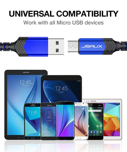 JSAUX Micro USB Cable for Android, (2-Pack 6.6FT) Kindle Charger Cord Replacement, Nylon Braided USB Micro Charging Cable Compatible with Galaxy S7 S6 J7 Edge Note 5, Kindle, MP3-Blue