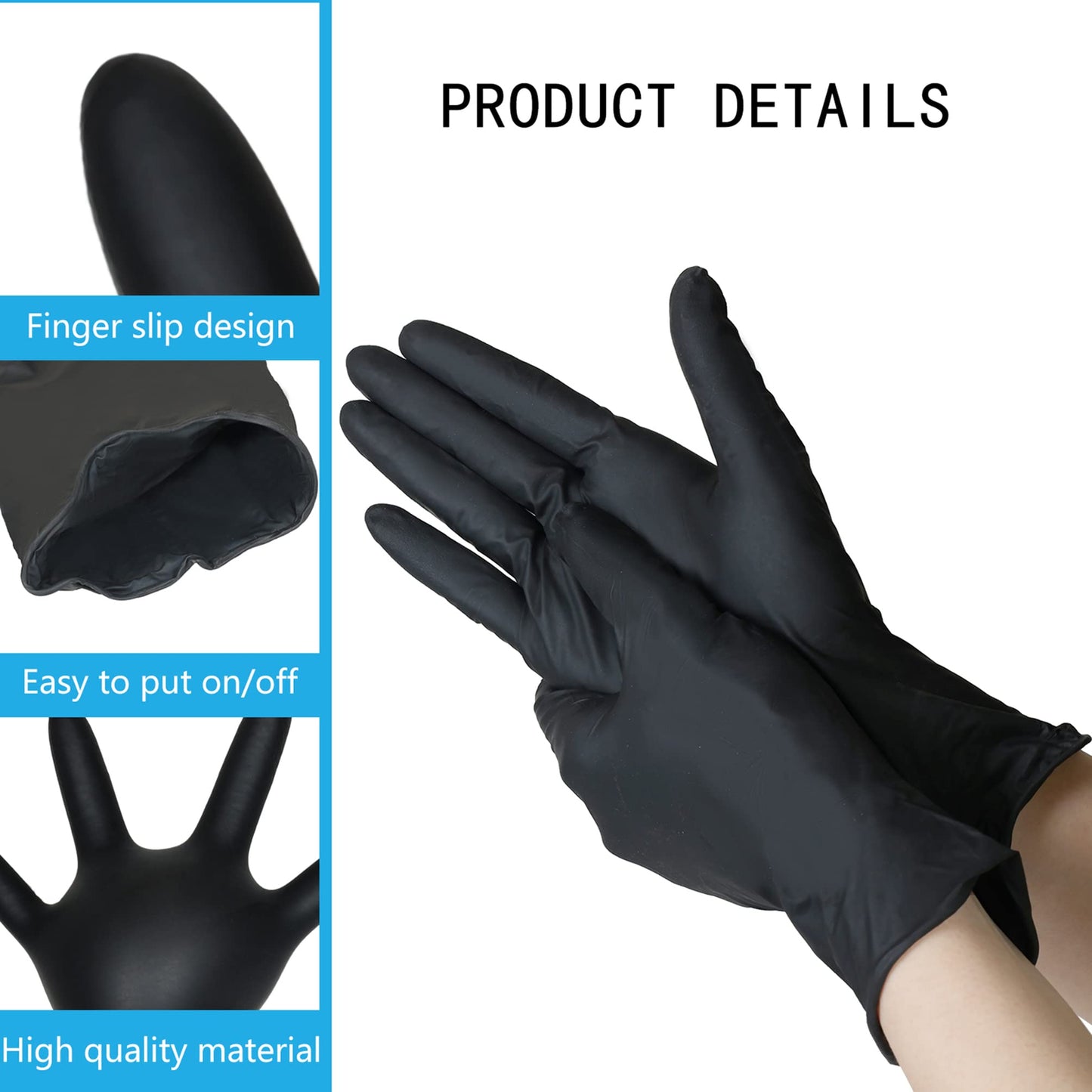 akgk Nitrile Gloves, 100 Pcs Disposable Black Nitrile Gloves Large, Cleaning Gloves for Cooking, Household & More, Powder-Free, Latex-Free