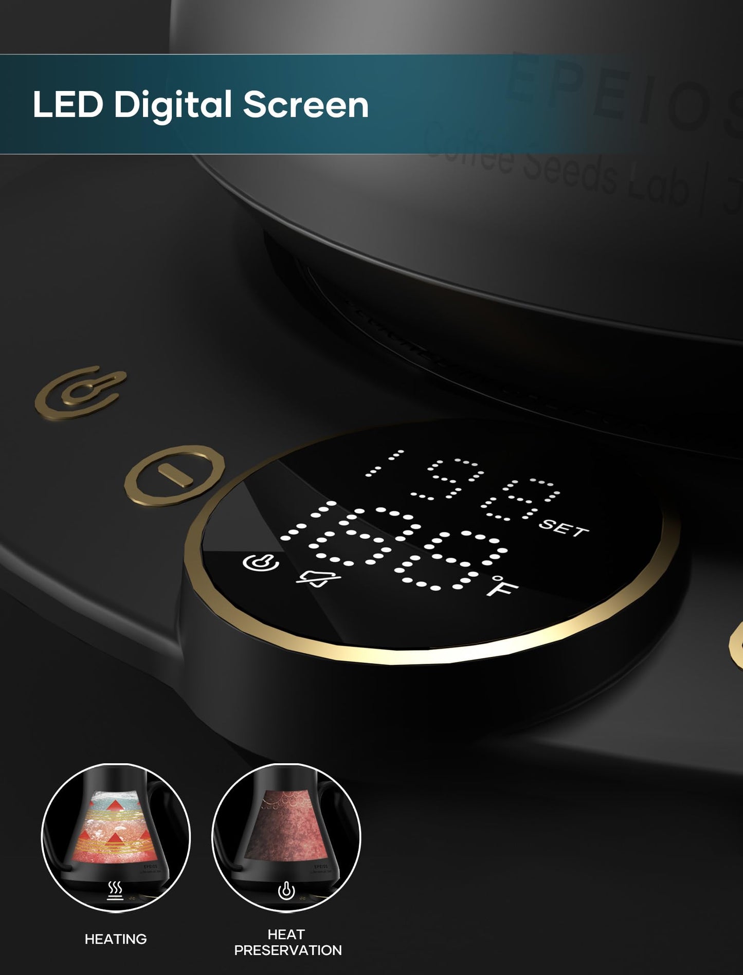 INTASTING Electric Kettles, Gooseneck Electric Kettle, ±1℉ Temperature Control, Stainless Steel Inner, Quick Heating for Pour Over Coffee, Brew Tea, Boil Hot Water, 1500W/0.9L (Ebony Black)